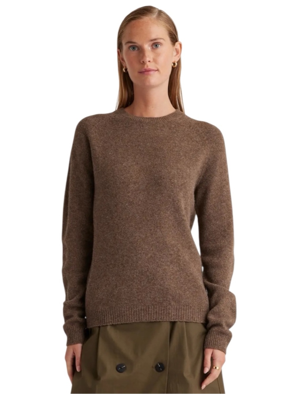 Quince Brown 100% Mongolian Cashmere Fuzzy Winter Crewneck Sweater